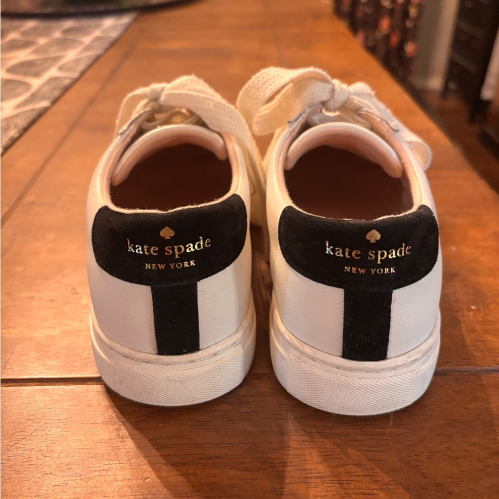 Kate Spade Fez White Leather Sneakers with Black Spade Design - Picture 6 of 11